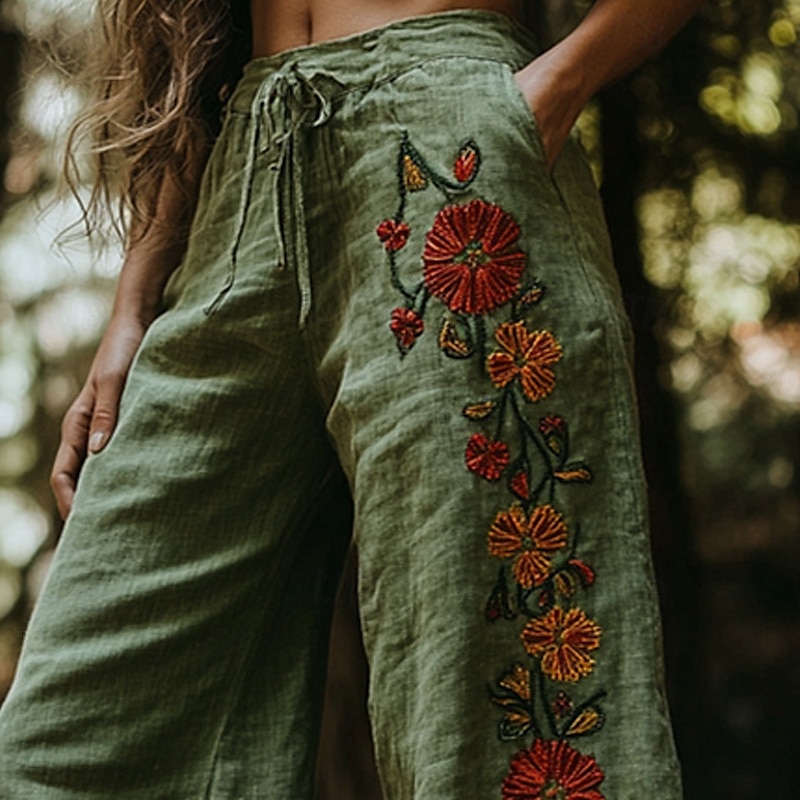 Per donna Gamba larga Pantaloni Pantaloni Palazzo Moda Boho Lunghezza intera Vita Alta Fiore Elastico in vita Coulisse Stampato Traspirabilità Confortevole Streetwear Abbigliamento quotidiano Uscire del 2025 a $22.99 –P2