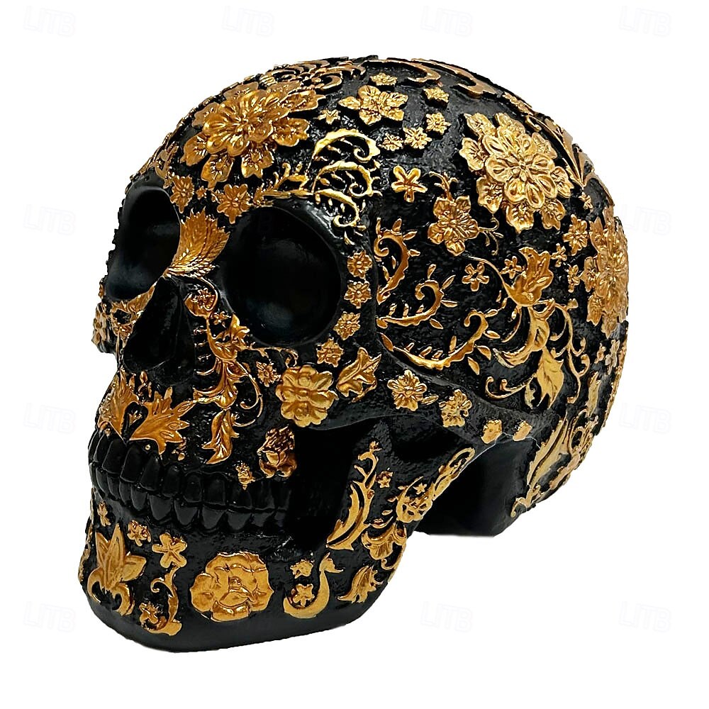2025年 ハロウィン スカル オーナメント 花柄 スケルトン ヘッド フィギュア 樹脂製 ハロウィン パーティー バー デスクトップ 不気味なディスプレイ お化け屋敷 小道具 コレクター向け 装飾品  コレクション – $13.99 –P6