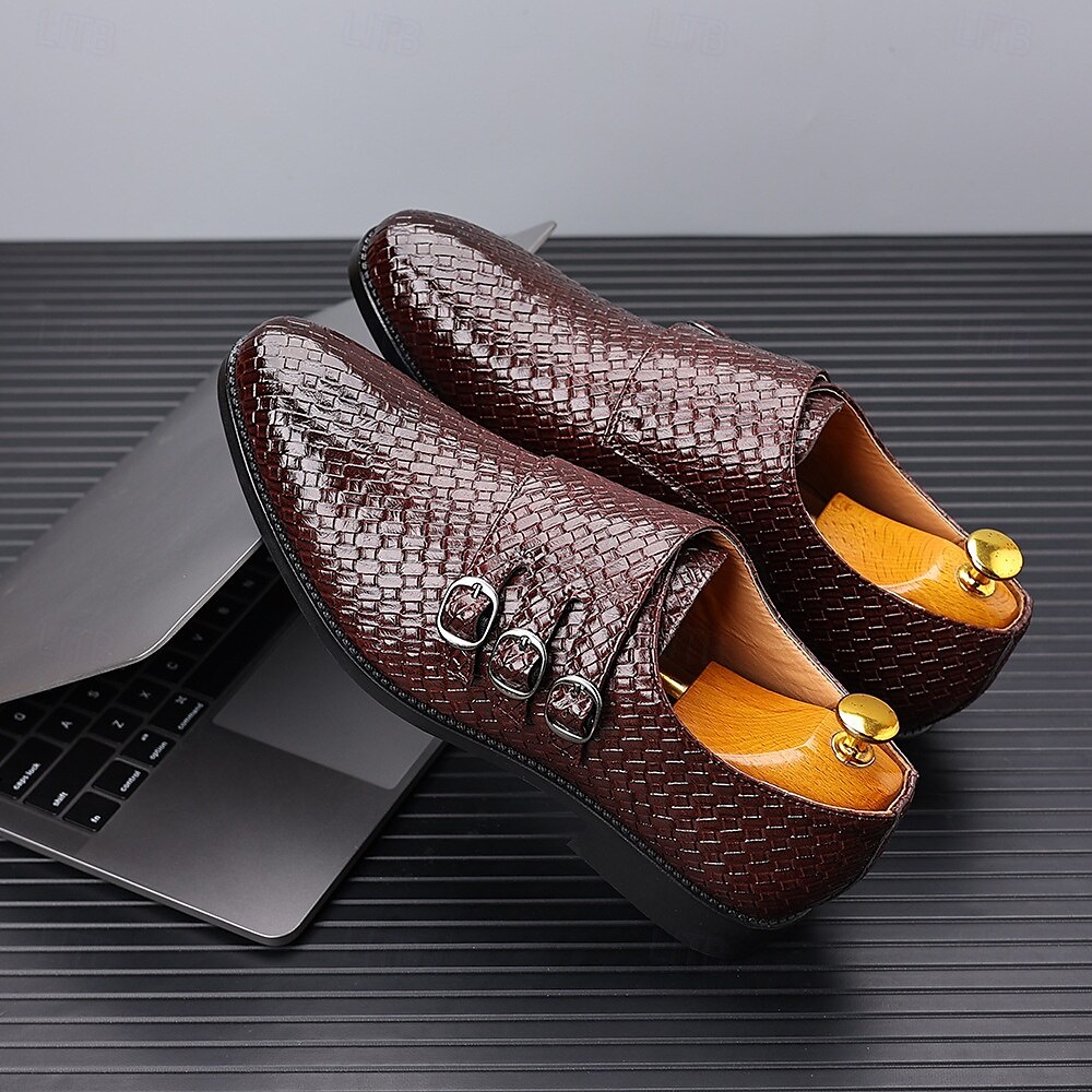 scarpe da uomo con triplo cinturino in similpelle intrecciata e testurizzata – design con fibbia unica per uomini alla moda, banchetti e ricevimenti serali del 2025 a $32.99 –P11