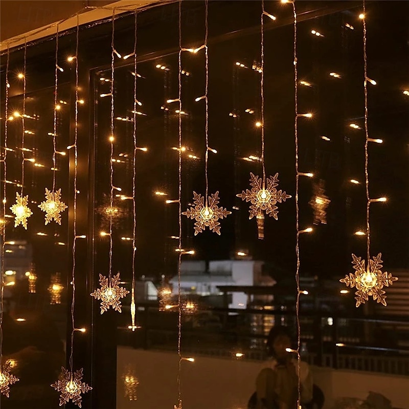 Rideau lumineux flocon de neige glaçon 4 m 90 LED avec alimentation USB et 18 flocons de neige acryliques, 8 modes, télécommande, décoration de Noël, 1 x de 2025 ? $46.99 –P8
