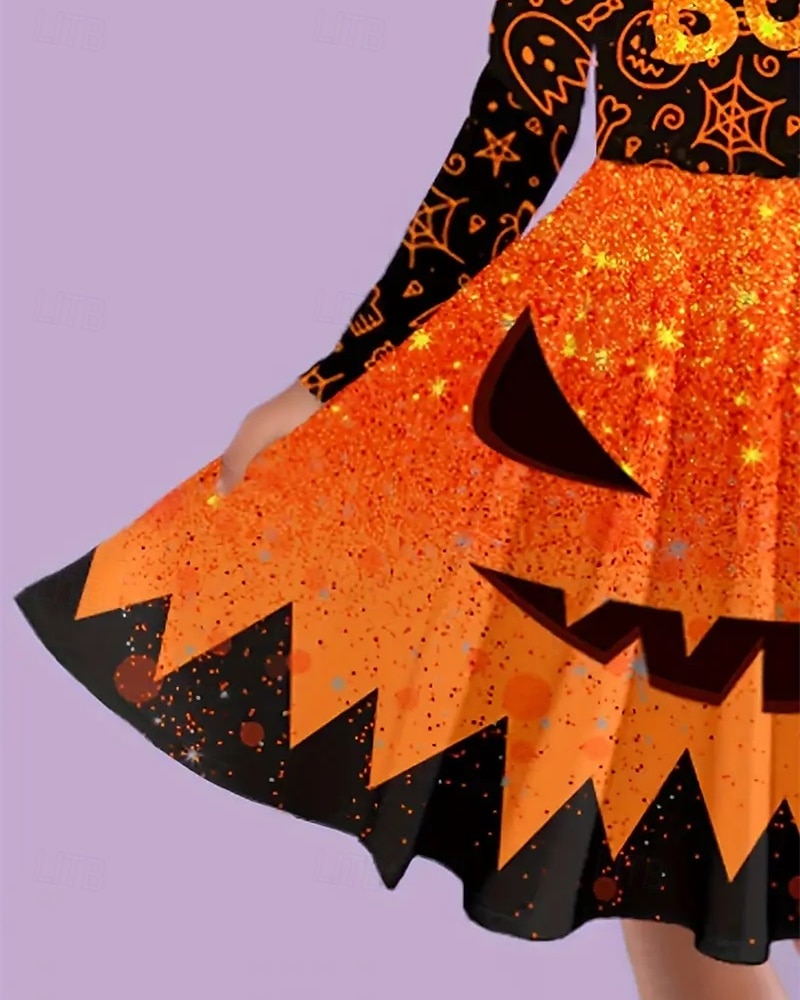 Halloween Flickor 3D Spöke Klänning Långärmad Sommar Vår Semester Dagligen Helgdag Prinsessa Skön Ljuv Barn 4-12 år Vardagsklänning A linjeklänning Knälång Normal 2025 - $16.99 –P3