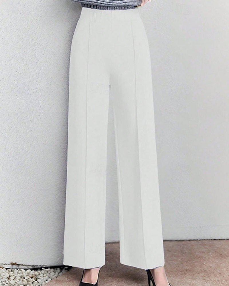 Per donna Gamba larga Pantaloni Eleganti Moda Streetwear Lunghezza intera Naturale Semplice Elastico in vita Confortevole Affari Lavoro Formale Nero Bianco Autunno Vestibilità regolare del 2026 a $22.99 –P6