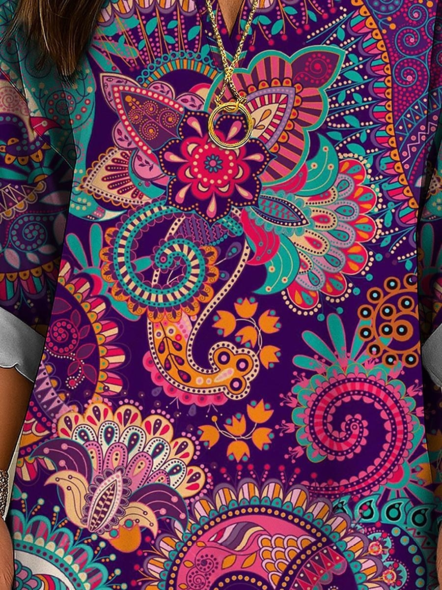 Femmes Chemisier Fleuri Graphique Paisley Bohème Basique Occasionnel manche longue Col en V Hauts Longs Quotidien Fête Boutons Imprimé Jaune Rose Claire Bleu Violet Vert Été Printemps Printemps de 2025 ? $24.99 –P3