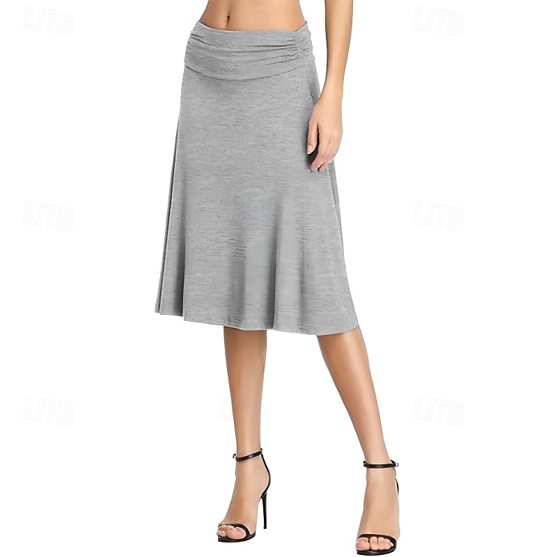 Damen Rock Lässig Knielang Mittlere Hüfthöhe Röcke Einfach Gerafft Mikroelastisch Urlaub Straße Schwarz Weiß Armeegrün Rote Herbst Polyester 2025 - $20.99 –P18