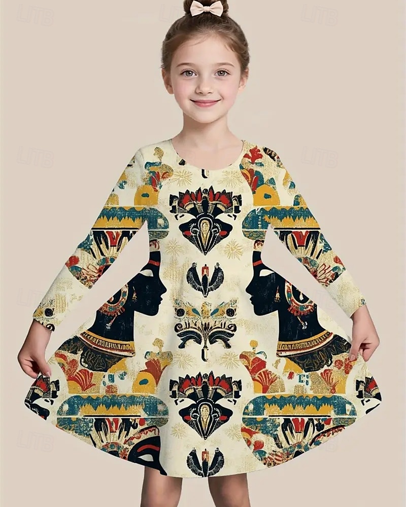 Mädchen' 3D Grafik Kleid Langarm Sommer Frühling Urlaub Täglich Ferien Prinzessin Schön Süß Kinder 4-12 Jahre Freizeitkleid A Linie Kleid Knielang Normale Passform 2025 - $16.99 –P1