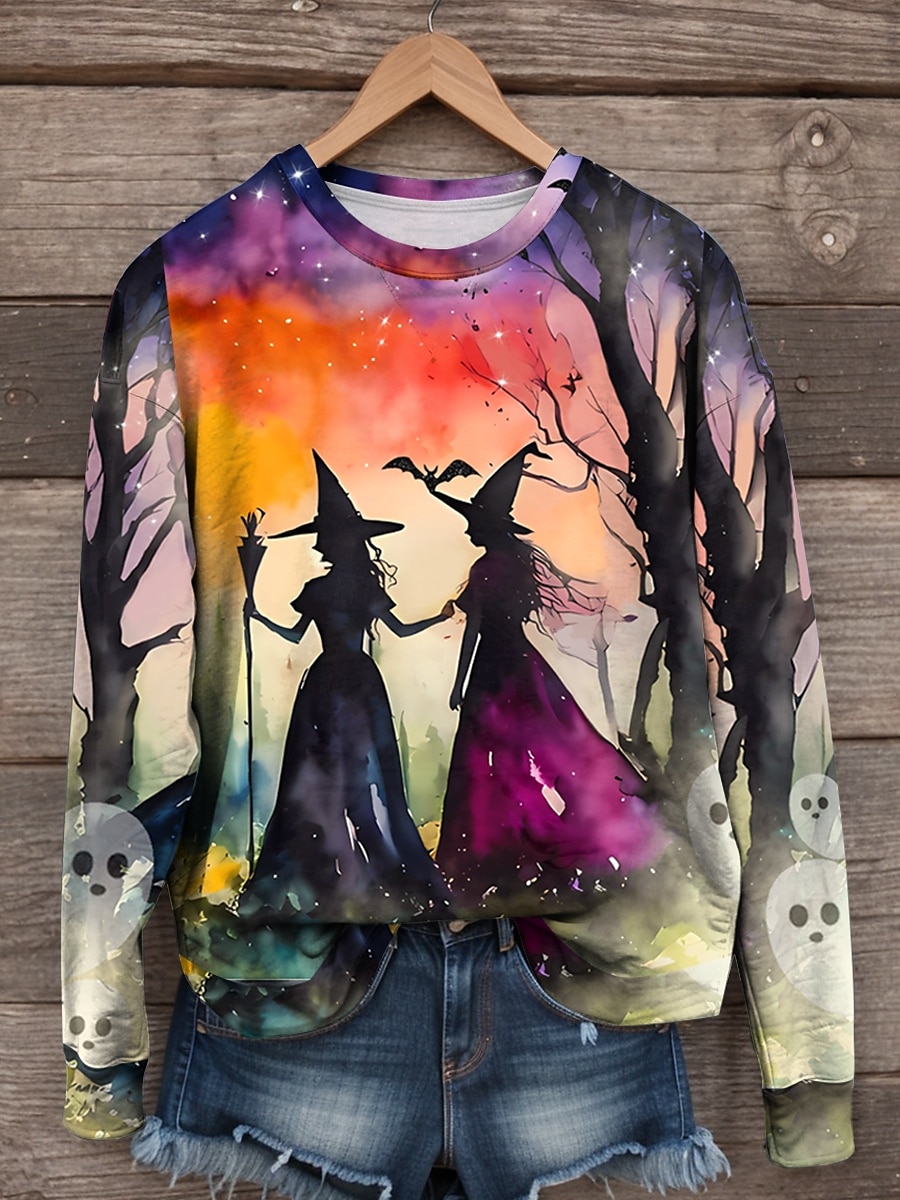Per donna Felpe Grafico Strega Casual Manica Lunga Girocollo Top Regolari Streetwear Stampato Arancione Verde Autunno Inverno del 2025 a $24.99 –P2