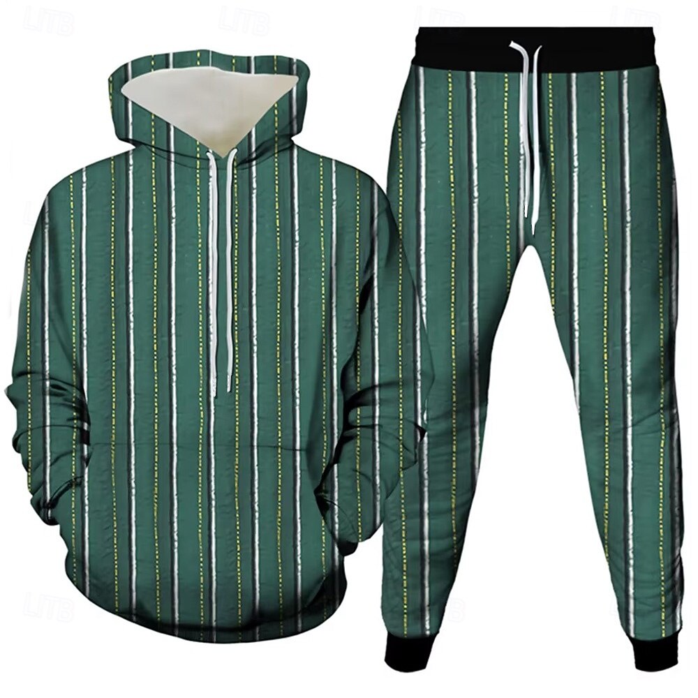 Homens Tiras verticais 2pcs Conjuntos de moletom 3D Moletom Moletom com capuz Manga Longa Calças compridas Com Capuz Casual Diário Roupa Esportiva Impressão 3D Primavera Outono Inverno Rubi Vermelho de 2025 por $39.99 –P2
