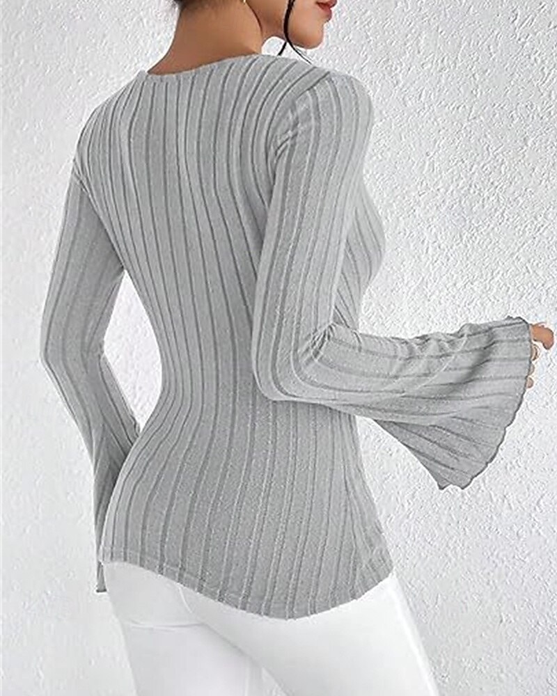 Damen T Shirt Einfach Mode Modern Langarm V Ausschnitt Normale Oberteile Täglich Tunika Schwarz Armeegrün Grau Sommer 2025 - $18.49 –P8