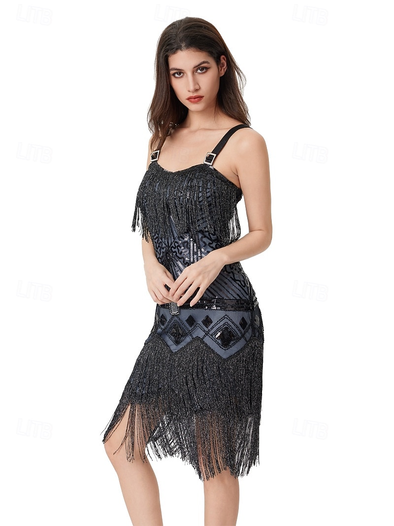 Anni Ruggenti Anni 1920 Sopra il ginocchio Lunghezza al ginocchio Abito Flapper Abito da cocktail Senza maniche Il grande Gatsby Ragazza Flapper Paillettes Frange Scollo a V Costume Per donna Natale del 2026 a $52.99 –P3