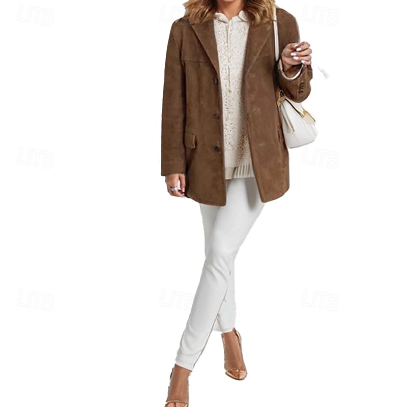Femmes Manteau Blazer Chaud Confortable Avec Poches Boutons Mode Moderne Uni Travail Quotidien Régulier Col Rabattu Coupe régulière manche longue Vêtements d'extérieur Noir Marron Kaki Automne Hiver de 2025 ? $31.99 –P6