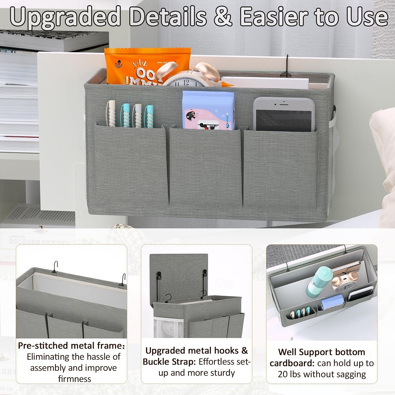 Bedside Caddy Organizer, Back to School Dorm Storage Hanging Pocket, Oxford Fabric Bedside Storage Bag for Remote, Phone, Books, College Dorm Essentials 2025 - $15.99 –P5