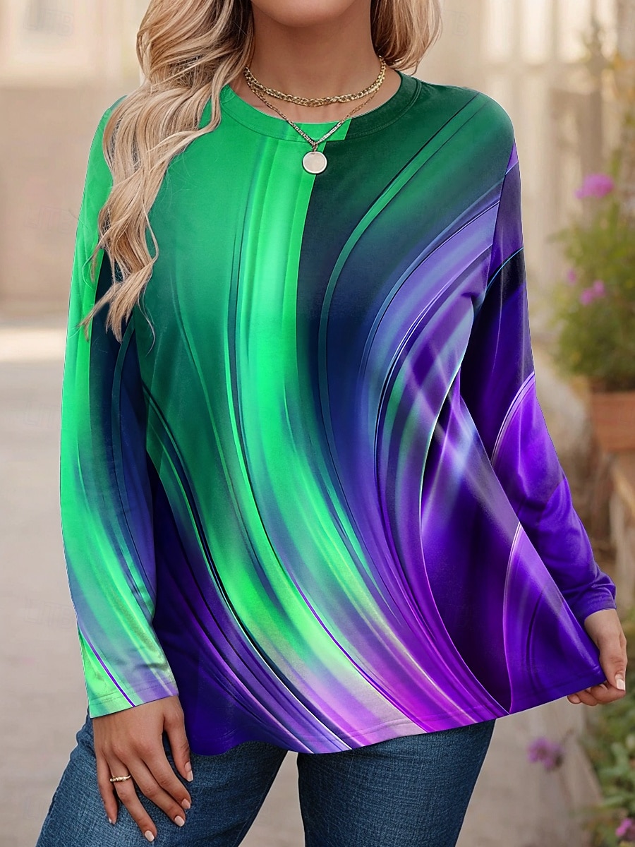 Pentru femei Plus Size Topuri Tricou Grafic Abstract Imprimeu Manșon Lung Stil Nautic Casual Zilnic Poliester Toamnă Iarnă Albastru piscină Galben 2026 - $24.99 –P4