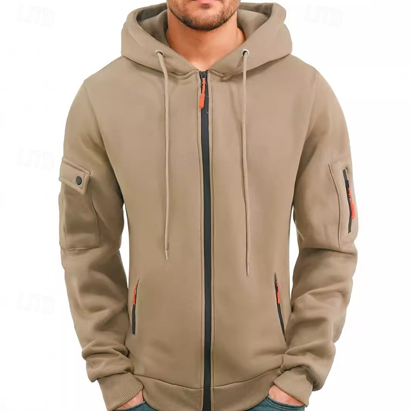 Per uomo Felpa con cappuccio Felpa con cappuccio a zip intera Felpa con cappuccio tattica Nero Blu marino Cammello Grigio chiaro Grigio scuro Con Cappuccio Semplice Tasca Sport & Outdoor Casuale del 2025 a $23.99 –P2
