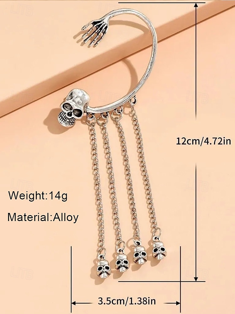 Women's Halloween Skeleton Skull Drop Earrings Set – Gothic Punk Ear Cuffs with Dangling Chains for Costume Party & Cosplay 2025 - $9.99 –P9