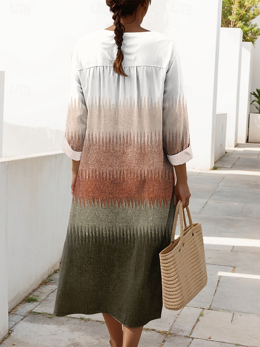 Femmes Robe Midi Robe d'Été Robe trapèze Occasionnel Quotidien Coupe Ample Graphique Géométrique manche longue Col en V Bleu Violet Marron Vert Été Printemps Automne de 2025 ? $35.99 –P2