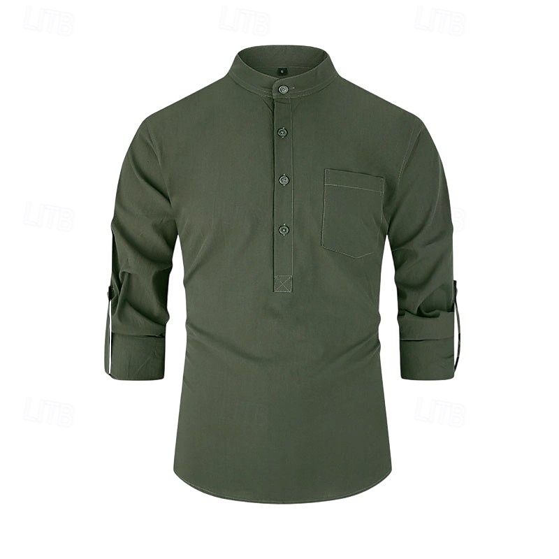 Voor heren Overhemd Zwart Wit Geel Rood Donker Marine Lange mouw Effen opa kraag School Formeel Kleding minimalistische 2025 - $23.99 –P25