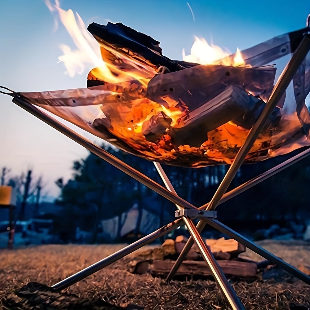 tragbare 1-teilige faltbare Camping-Feuerstelle aus Stahlgeflecht - Lagerfeuerständer für Holz im Freien mit Aufbewahrungstasche - 42 cm 2025 - $34.99 –P7