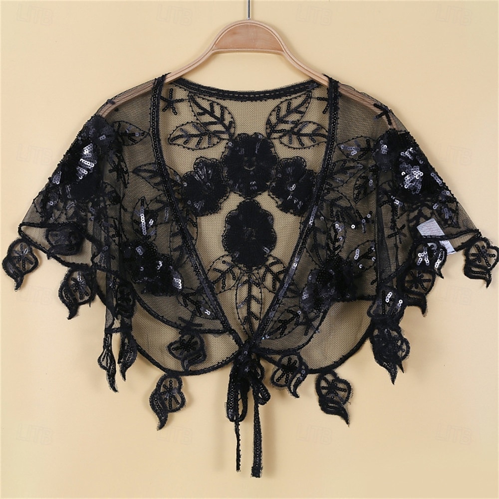 Dames Wrap Elegante Zonnebescherming Korte Mouw Kant Bruidswraps Met Pailletten Voor Bruiloft Zomer 2026 - $17.49 –P2
