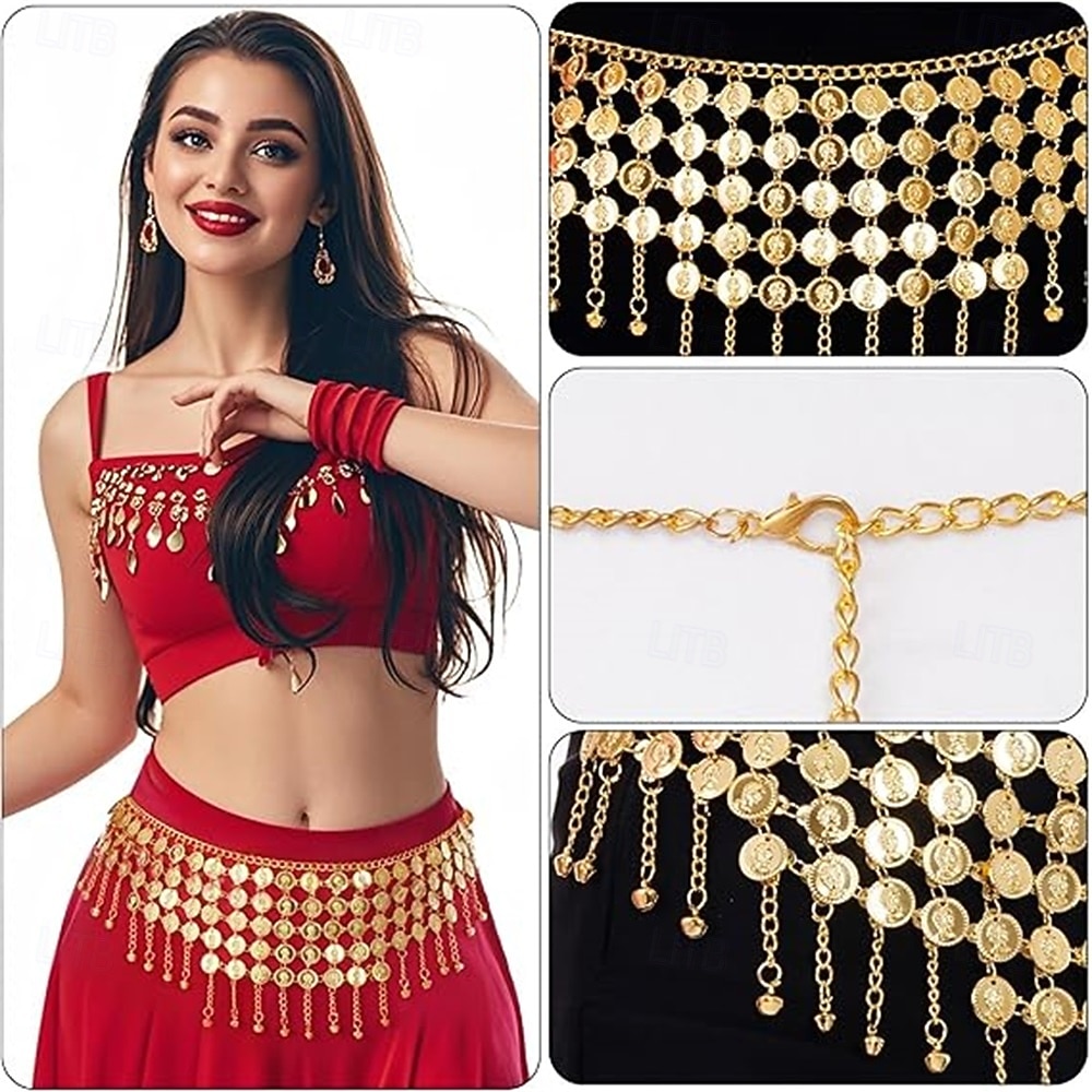Pièces de monnaie danse du ventre hanche écharpe ceinture danse du ventre pièces jupes chaîne ceinture pour danse du ventre costume d'Halloween accessoire de 2026 ? $24.99 –P5