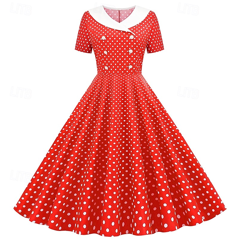 Retro Vintage 1950s Rockabilly Knee Length Dress Swing Dress Flare Dress Normal Polka Dot A-Line V Neck Fancy Dress Women's Carnival New Year Masquerade Daily Wear Tea Party Retro Theme Party Adults' 2026 - $34.99 –P11