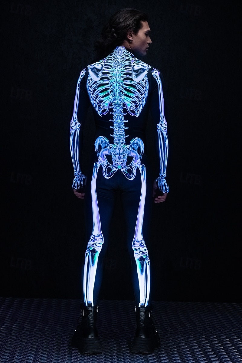 Combinaison squelette tête de mort pour Halloween, costumes de groupe pour couples, combinaison intégrale, costume effrayant pour hommes, femmes, garçons, enfants, adultes, performance, fête, club, de 2025 ? $25.99 –P2
