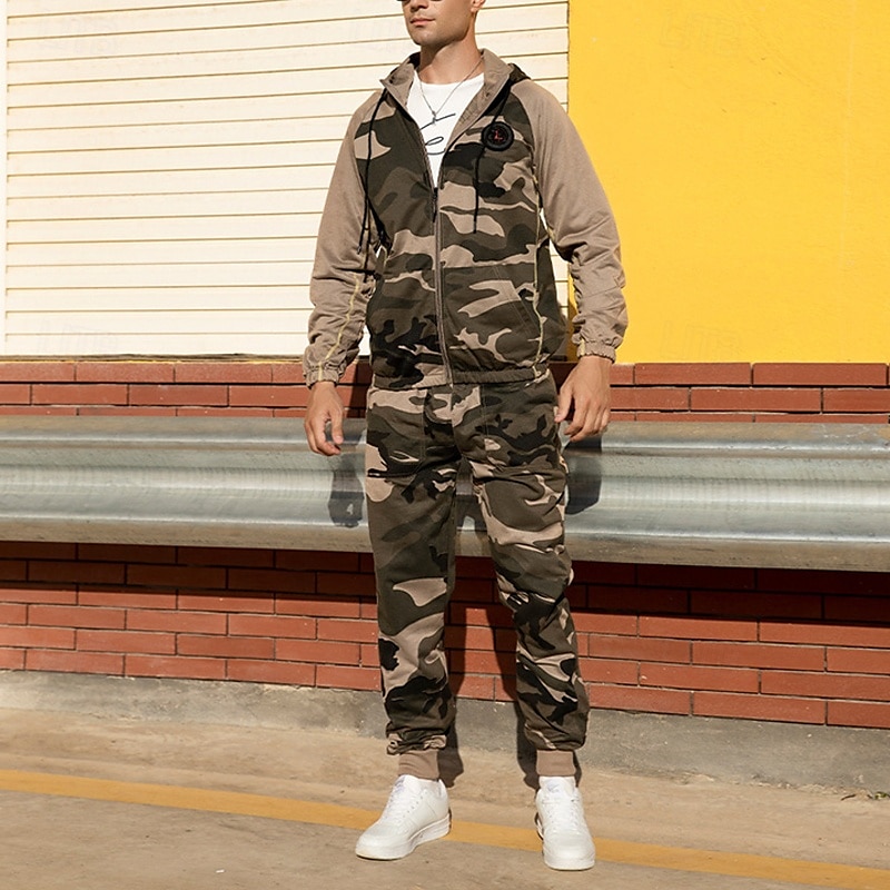 Per uomo Felpa con cappuccio Tuta da Ginnastica Felpa con cappuccio a zip intera Tuta da Allenamento Verde militare Cachi Grigio Con Cappuccio Mimetico 2 Pezzi Sport & Outdoor Quotidiano Ferie del 2025 a $42.99 –P6