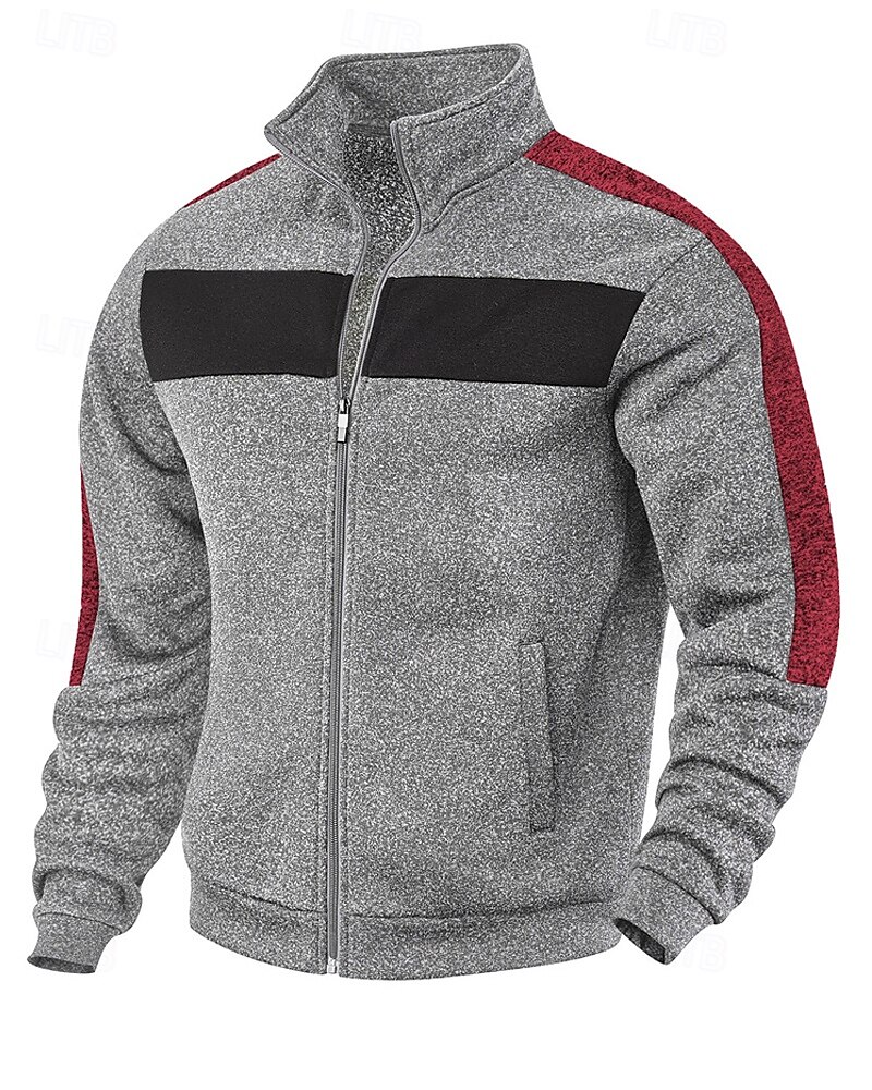 Herren Freizeitjacke Collegejacke Urlaub Täglich Atmungsaktiv Tasche Frühling Herbst Farbblock Mode Klassisch Stehkragen Regulär Schwarz Rote Grün Hellgrau Dunkelgray Jacken 2025 - $36.99 –P16
