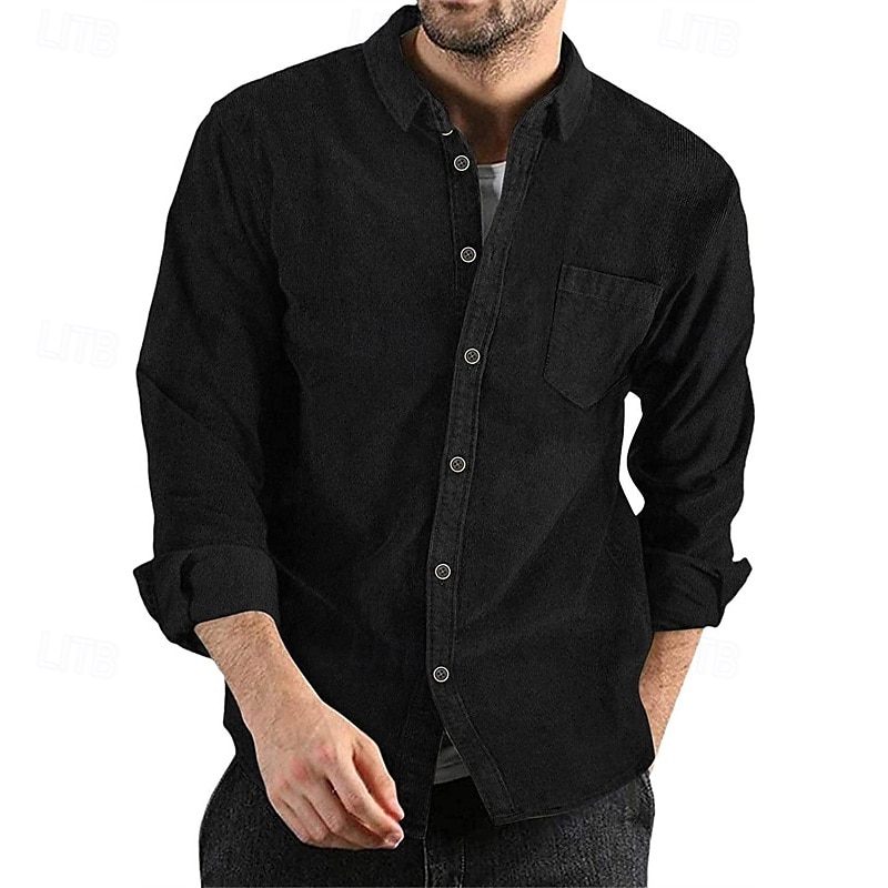 Men's Shirt Jacket Corduroy Jacket Casual Jacket Shacket Vacation Daily Breathable Pocket Spring Fall Plain Fashion Classic Lapel Regular Black Navy Blue Brown Army Green Dark Gray Jacket 2025 - $23.99 –P2
