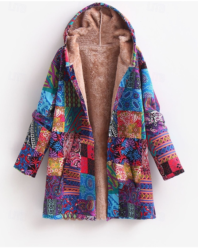 Mujer Abrigo Mantiene abrigado Cómodo Botones Estampado Casual Floral Noche Casual Diario Botonadura Simple Largo Con Capucha Ajuste regular Manga Larga Ropa de calle Amarillo Rojo Azul Piscina Otoño 2025 - $31.99 –P4