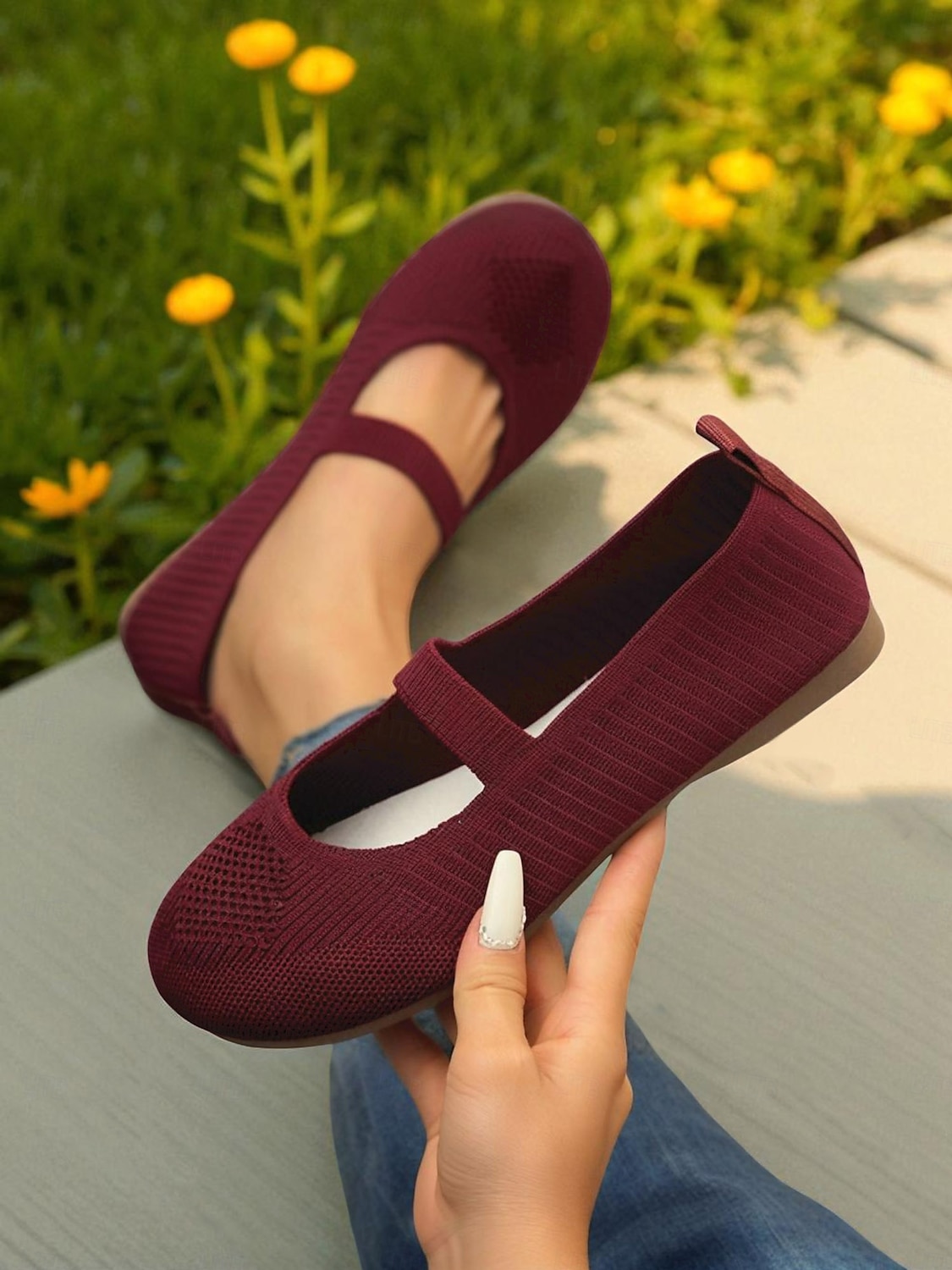 női széles orrú, flyknit Mary Jane lapos sarkú cipő – kényelmes, lélegző, hétköznapi viseletre, kerti sétákra és hosszú állásidőre 2025 - $19.99 –P1