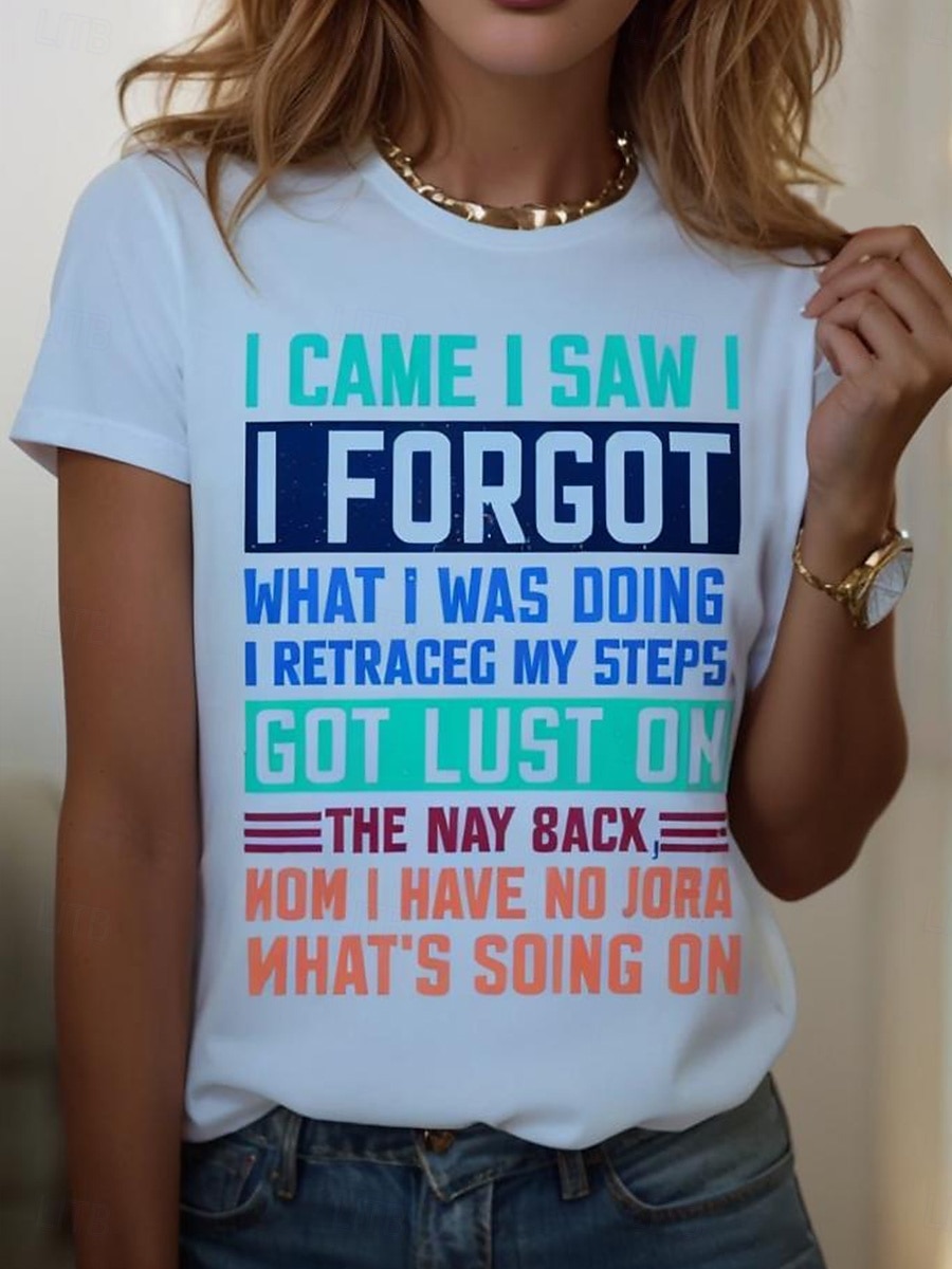 Damen T Shirt Druck Grafik Buchstabe Vintage Stilvoll Klassisch Kurzarm Rundhalsausschnitt Rundhals Normale Oberteile Täglich Wochenende Blau Schwarz Weiß Rosa Purpur Sommer Frühling 2026 - $22.99 –P5