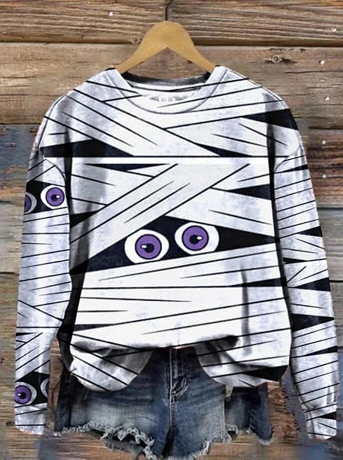 Damen Pullover Sweatshirt Grafik Schädel Halloween Mode Lässig Langarm Rundhalsausschnitt Rundhals Normale Oberteile Straße Alltagskleidung Lässig Druck Schwarz Braun Grün Hell Gray Dunkelgray Herbst 2025 - $24.99 –P5