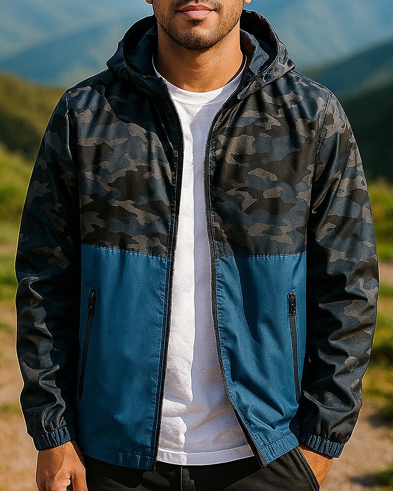 Herren Wanderjacke Hardshelljacke Außen Wasserdicht Winddicht Wanderoutfits Wanderbekleidung Frühling Herbst Oberteil Jagd Camping / Wandern / Höhlenforschung Reisen Patchwork Schwarz Rot Blau 2025 - $29.99 –P1