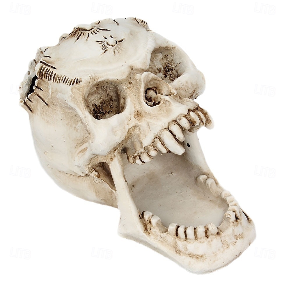 Halloween Statue Totenkopf Makeup Schmuck Organizer offener Mund Fang Gothic Knochenkopf Kosmetik Aufbewahrungshalter einzigartiges gruseliges Schreibtisch Dekor für Zuhause Schminktisch 2025 - $16.49 –P3