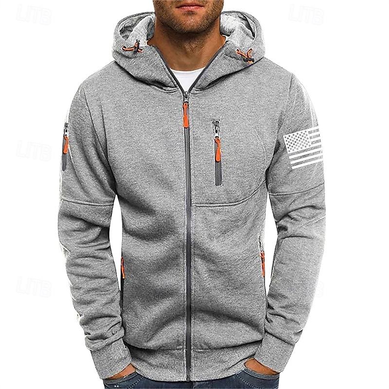 Per uomo Felpa con cappuccio Felpa con cappuccio a zip intera Nero Bianco Vino Verde militare Blu marino Con Cappuccio Bandiera Nazionale Con zip Tasca Sport & Outdoor Quotidiano Ferie Poliestere del 2025 a $22.99 –P10