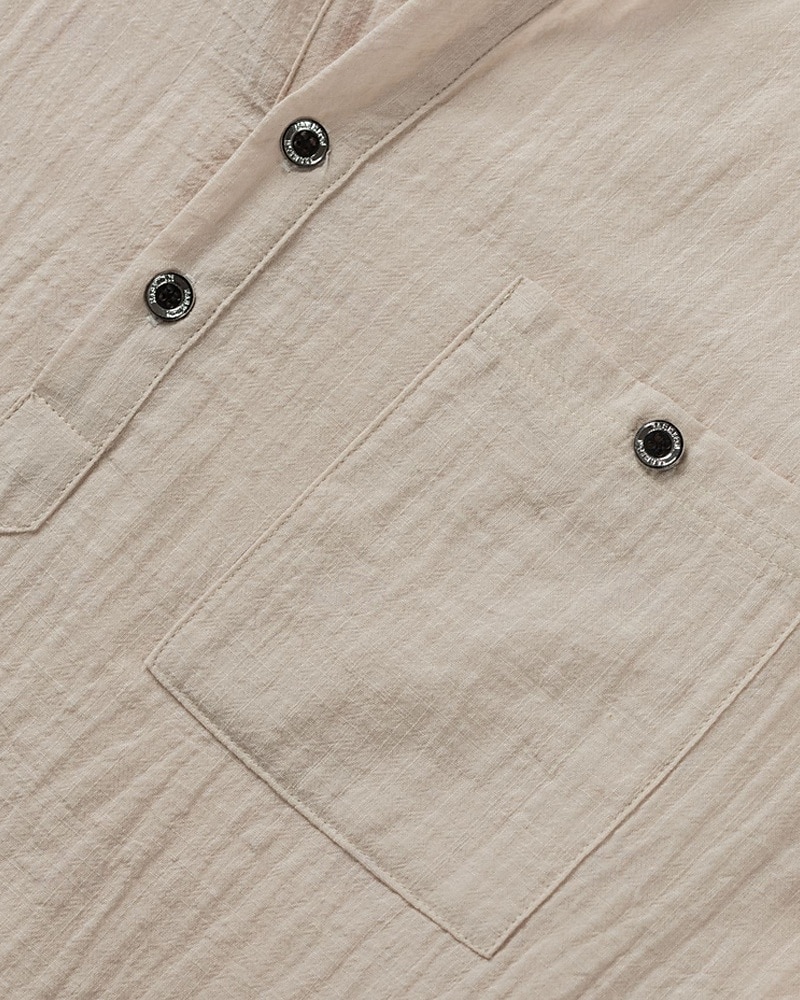 Homme Chemise Chemise en lin Chemise popover Chemise Décontractée Chemise en coton Uni Vacances Rue Blanche Jaune Rose dragée Abricot Manche Courte Band Collar Été Vêtement Tenue Avec Poches de 2025 ? $19.99 –P9