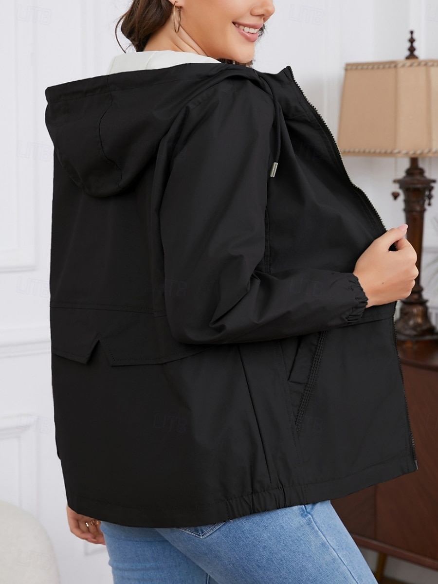 Dam Trenchcoat Hoodiejacka Bekväm Andningsfunktion Dragkedja Ficka Ledigt Slät Semester Gata Dagliga kläder Utekväll Dragkedja Normal Luvtröja Normal Långärmad Ytterkläder Svart Gul Vin Vår Höst 2025 - $51.99 –P24