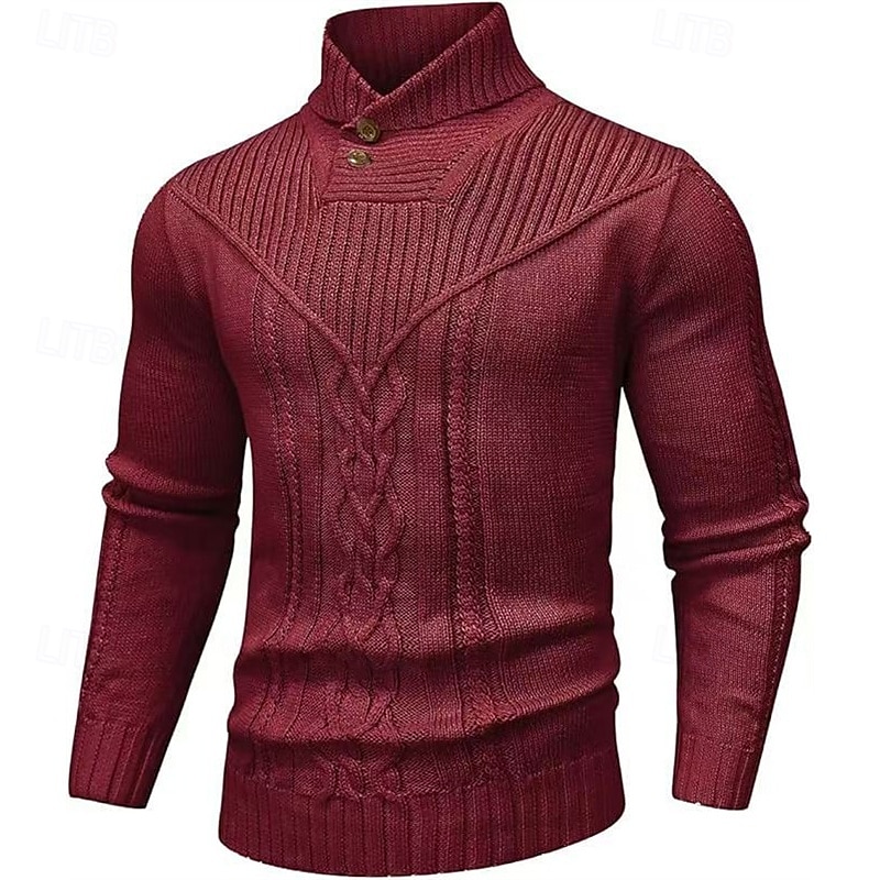Voor heren Trui Gebreide trui Geribd breien Normale tops Gebreid Effen Opstaande boord Modieus Basic Vakantie Alledaagse kleding Kleding Herfst Winter Wijn Zwart S M L 2025 - $35.99 –P7