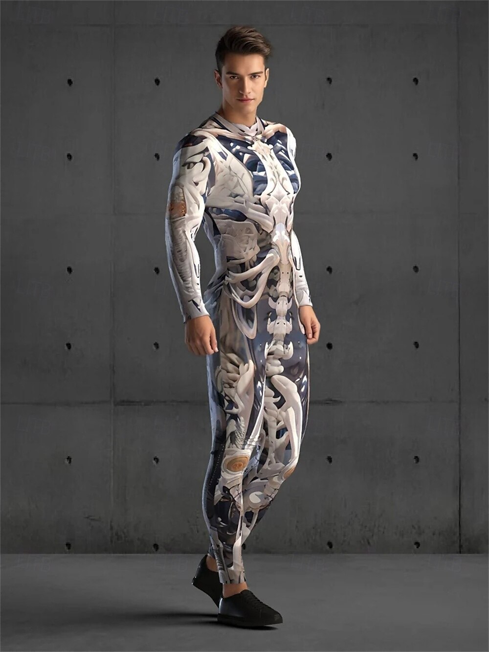 Crâne squelette cyborg robot body Halloween groupe couples costumes corps entier combinaison effrayant costume hommes femmes garçons enfants adultes performance fête club Halloween carnaval jour des de 2025 ? $25.99 –P6
