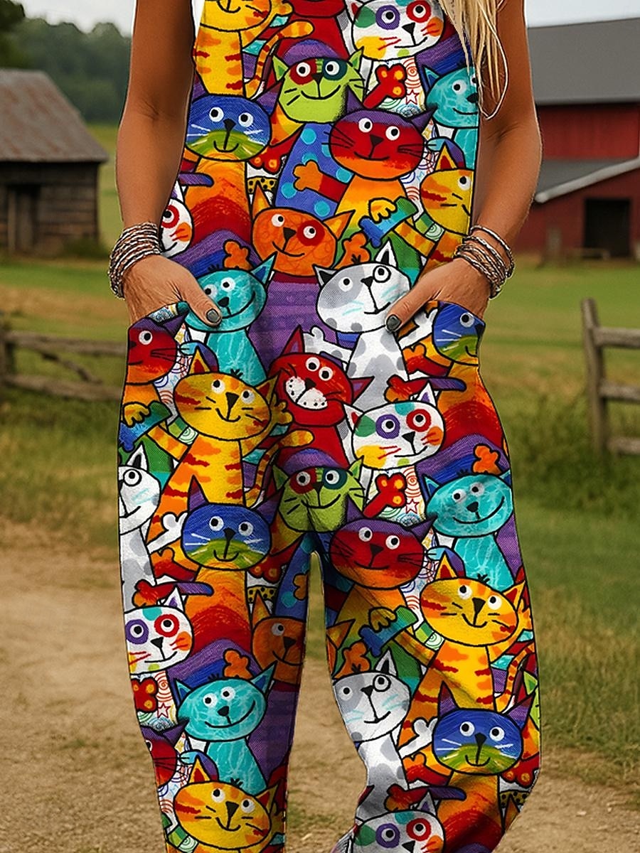 Femmes Combinaison Actif Graphique Sans manches Jambe large Imprimé Vacances Rue Coupe Ample Jaune Rouge Bleu Été de 2025 ? $34.99 –P3