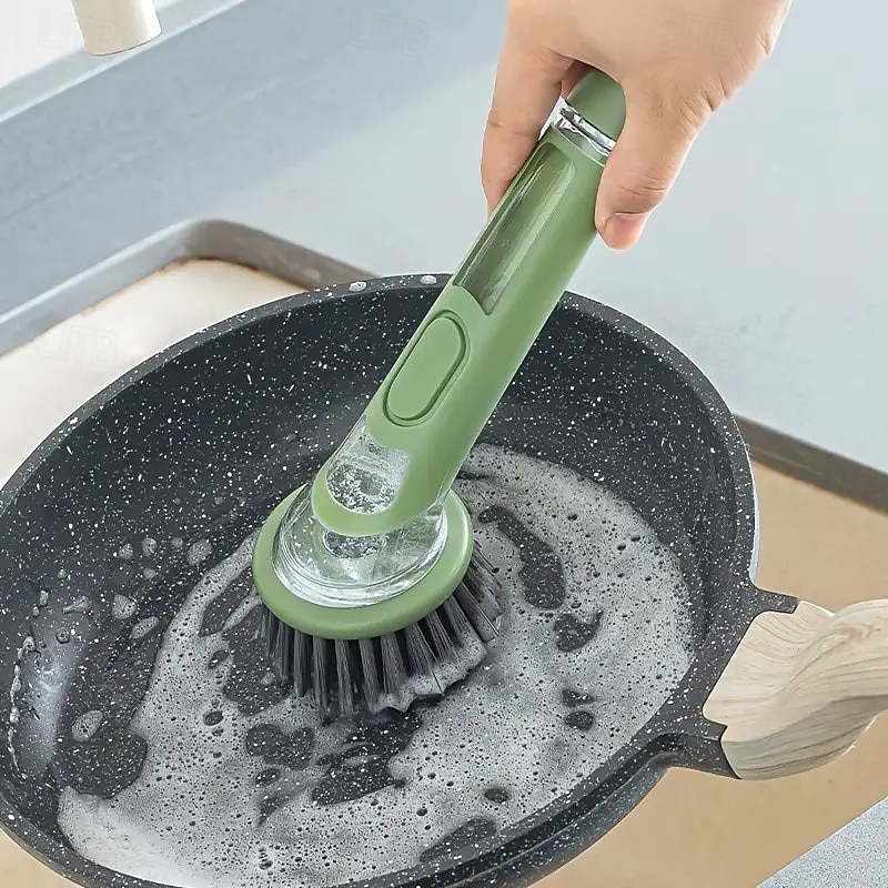 2pcs Dishwashing Brush with Soap Dispenser, Ergonomic Long Handle Green Scrub Brush, Replaceable Head, Multi-Color, for Pots, Pans, Sink Cleaning, Essential Kitchen Tool 2025 - $15.49 –P3
