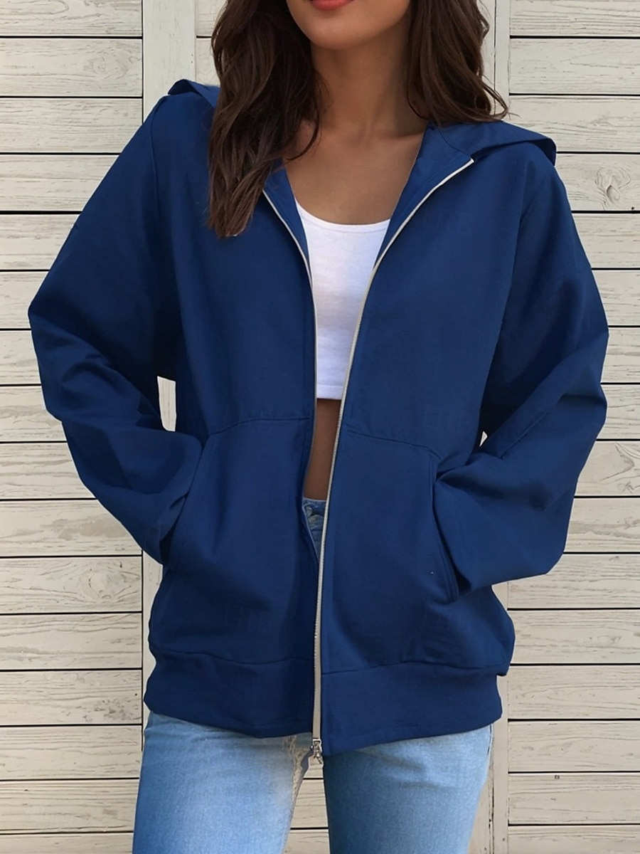 Per donna Felpe con cappuccio Semplice Attivo Etnico Casual Manica Lunga Con Cappuccio Top Regolari Casuale Ferie Con zip Cerniera Coulisse Nero Bianco Rosa Blu Verde Primavera Autunno del 2025 a $27.99 –P2
