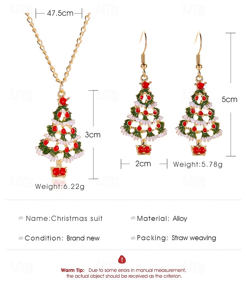Ensemble de bijoux pour femme en forme de sapin de Noël avec collier pendentif en émail festif et boucles d'oreilles pendantes - accessoires de fête pour les fêtes de Noël et les cadeaux de 2025 ? $9.99 –P1