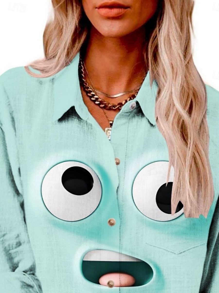 Per donna Camicia 3D Attivo Quotidiano Elegante Manica Lunga Colletto a Camicia Top Regolari Quotidiano Ferie Bottoni Stampato Blu Azzurro Estate Primavera Autunno del 2025 a $29.99 –P1
