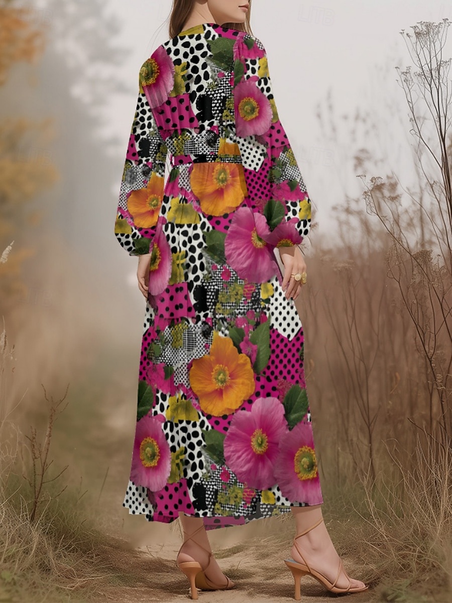 Damen Midikleid Freizeitkleid Chiffon Schwingkleid Modern Urlaub Täglich Wochenende Normale Passform Blumen Leopard Langarm V Ausschnitt Weiß Rosa Fuchsie Sommer Frühling Herbst 2025 - $31.99 –P8