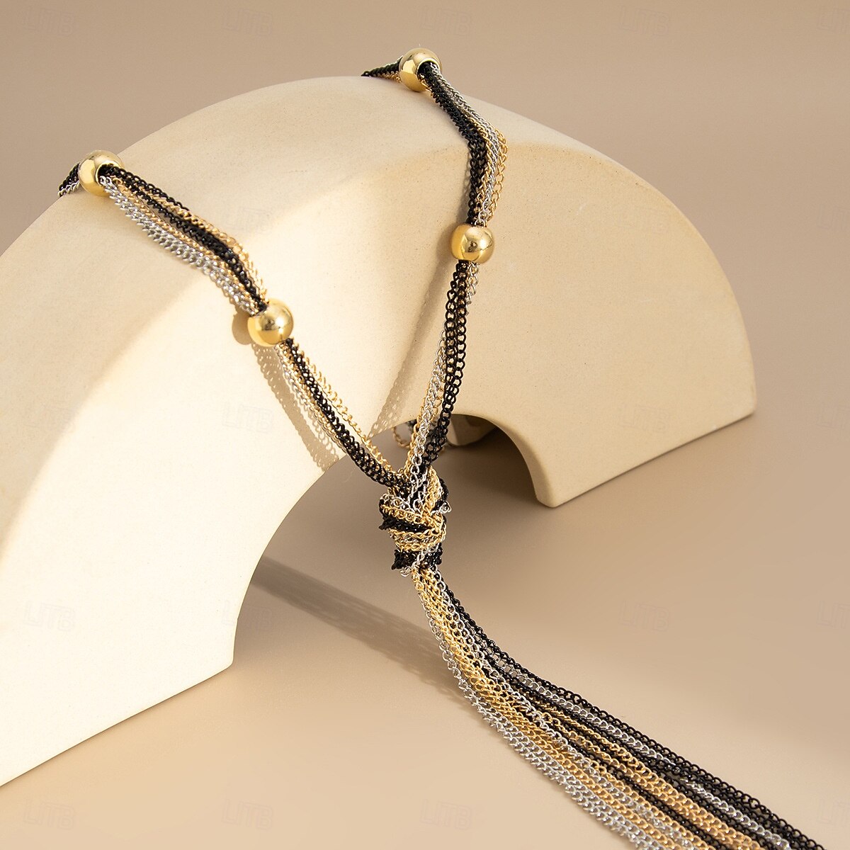 Dámský pozlacený střapcový náhrdelník - elegantní vrstvený řetízkový choker s dlouhými třásněmi, výrazný šperk na večírky, do nočních klubů a večerní akce 2025 - $11.99 –P1