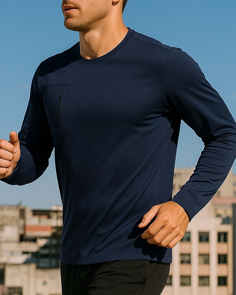 رجالي قميص الجري قميص رياضي إحزم جيب كم طويل قمم ملابس الرياضة الخريف لون سادة سريع جاف متنفس المشي لمسافات طويلة اكتشف - حل رياضية ملابس رياضية ألبسة رياضية أسود أخضر أزرق داكن 2025 - $23.99 –P3