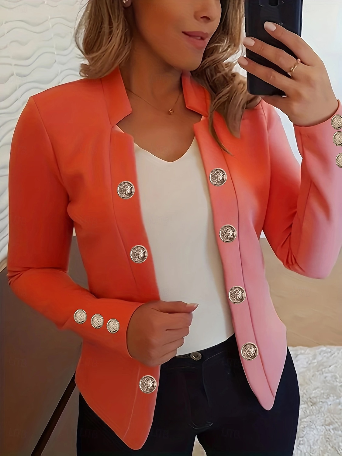 نسائي سترة مريح متنفس Buttons موضة الحديث سهل عمل مناسب للبس اليومي عادية مرتفعة عادي كم طويل ملابس خارجية زهري فاتح أسود أبيض الربيع الخريف 2025 - $23.99 –P3