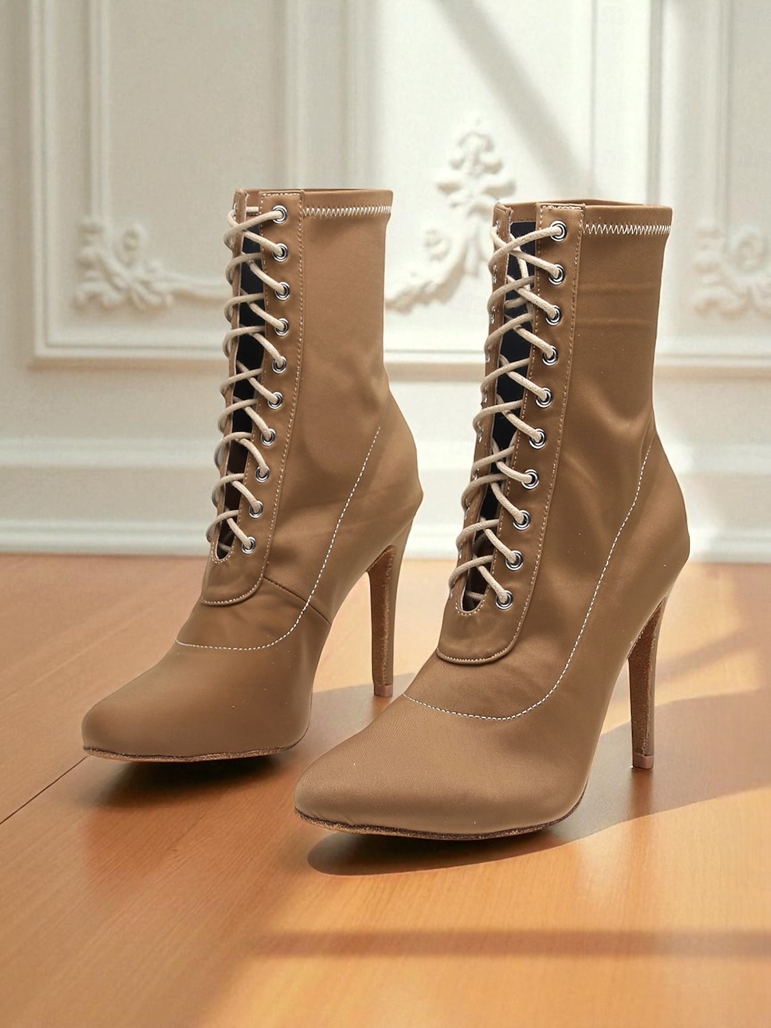 Bottines de danse à lacets extensibles marron pour femmes - bottines courtes à talons hauts pour la danse de salon latine, le jazz et les performances sur scène de 2025 ? $59.99 –P5
