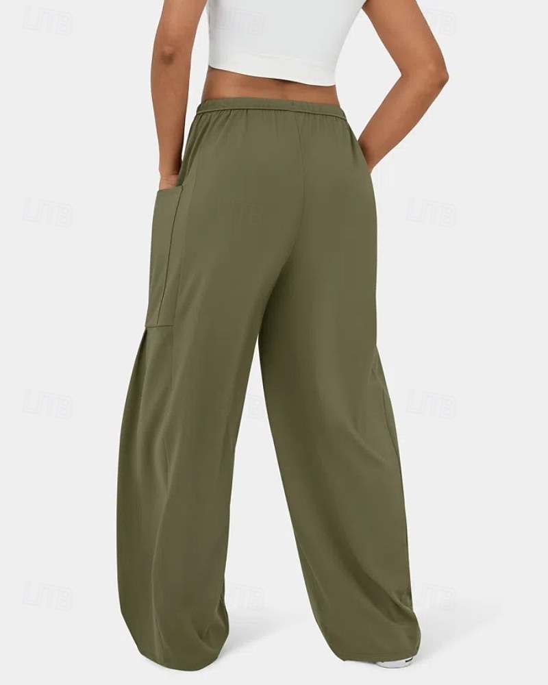 Per donna Gamba larga Pantaloni Eleganti Streetwear Casual Lunghezza intera Naturale Semplice Tasca Design con Coulisse Elastica Comodo Streetwear Ferie Rosso violaceo Nero Verde militare Marrone del 2025 a $22.99 –P12